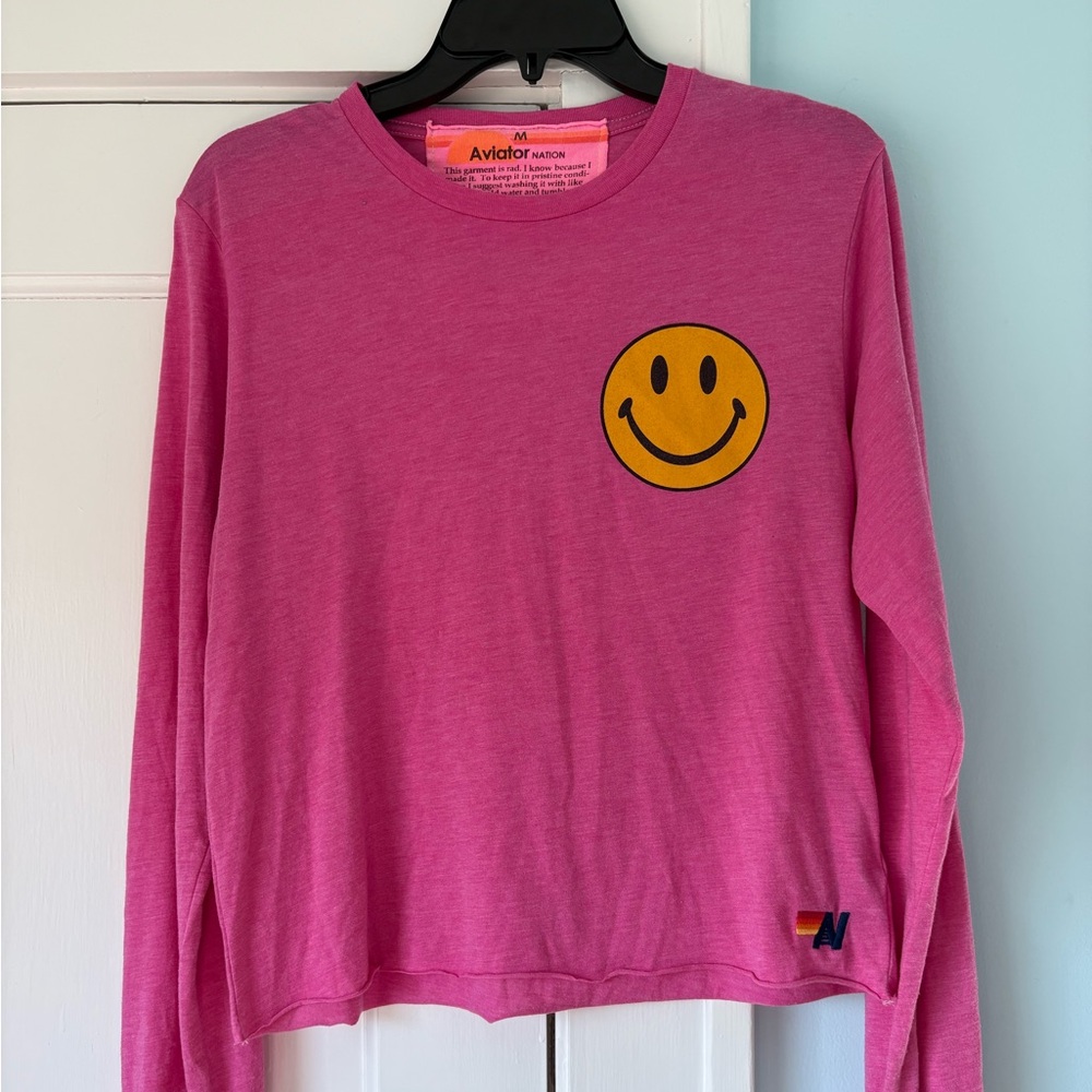 Aviator Nation Smiley Face Long Sleeve Boyfriend Tee 150th Anniversary Ltd Ed